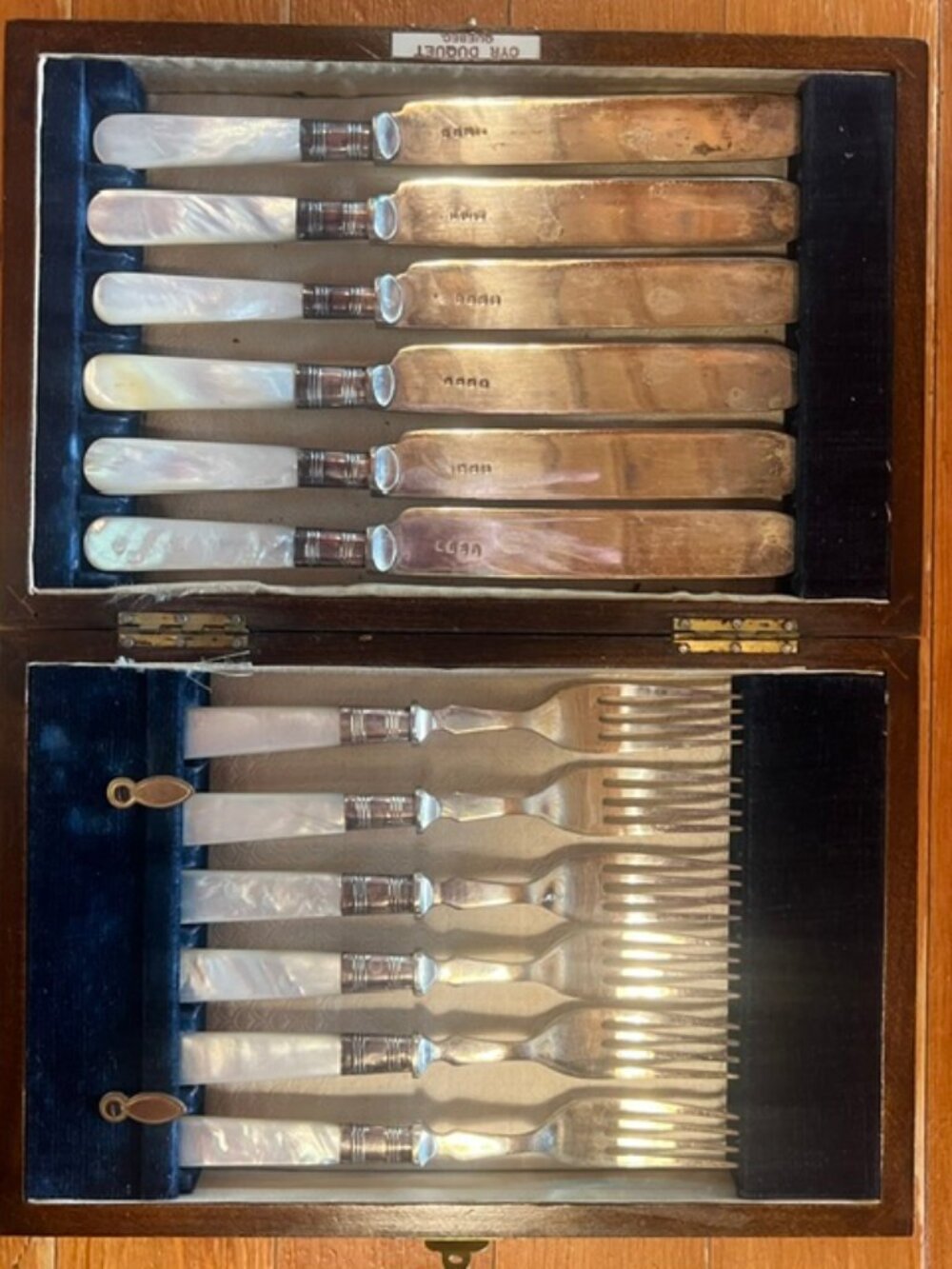 Antique Mother of Pearl Knife & Fork Set 12pc Cyr Duquet Quebec